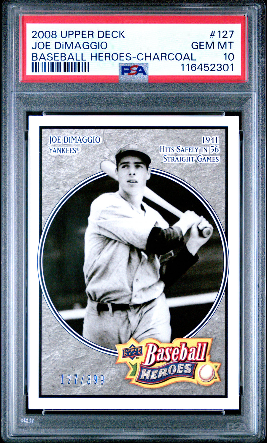 2008 Upper Deck BH #127 Joe Dimaggio Baseball Heroes-Charcoal PSA 10 — Front
