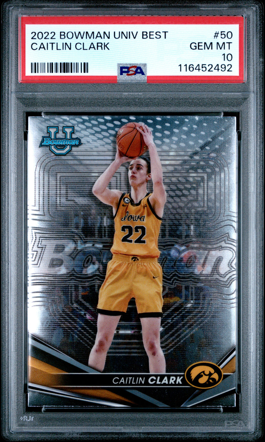 2022 Bowman University Best #50 Caitlin Clark PSA 10 — Front