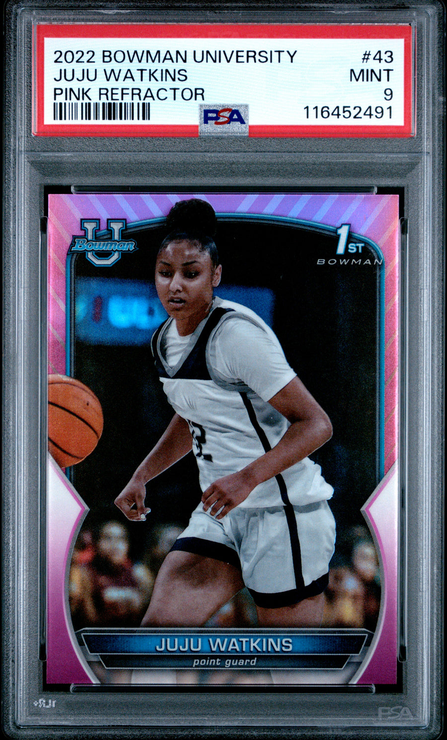 2022 Bowman Chrome University #43 Juju Watkins Pink Refractor PSA 9 — Front