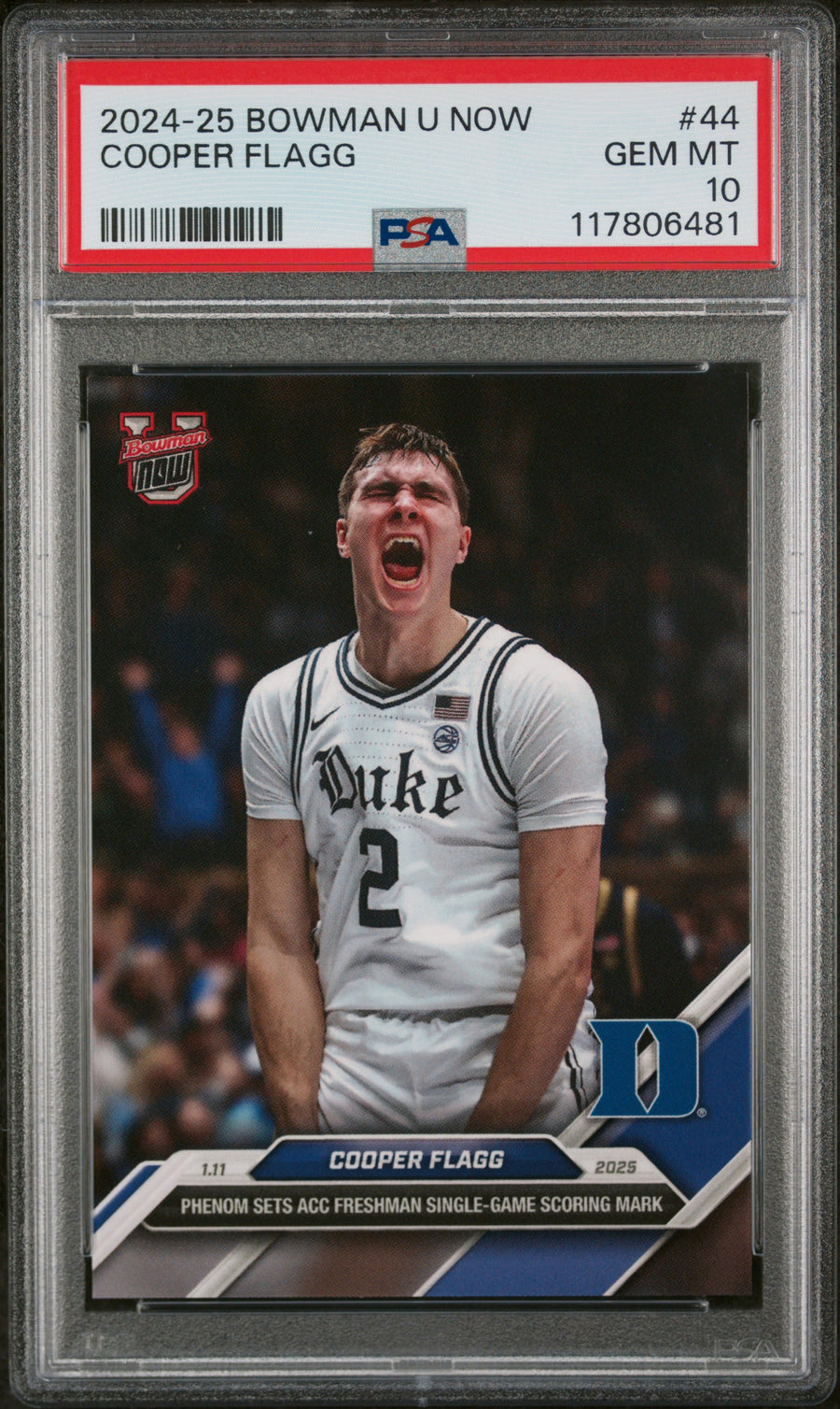 (10)2024-25 Bowman U Now #44 Cooper Flagg PSA 10 — Front