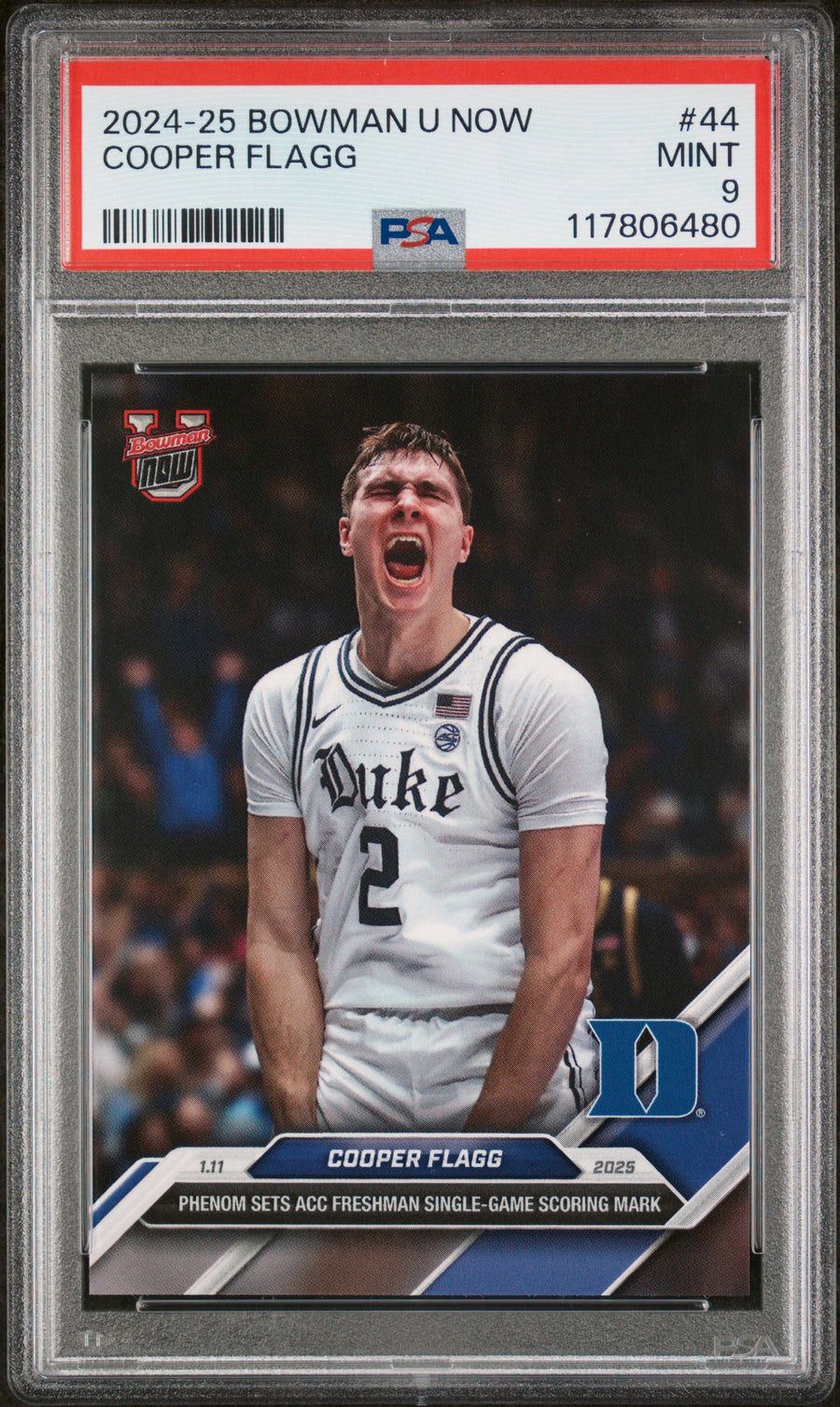 (4)2024-25 Bowman U Now #44 Cooper Flagg PSA 9 — Front