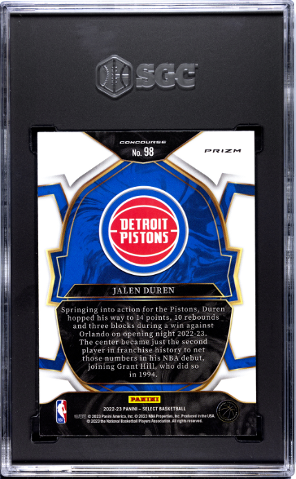 2022-23 Panini Select #98 Jalen Duren Silver Prizm RC SGC 9 — Back
