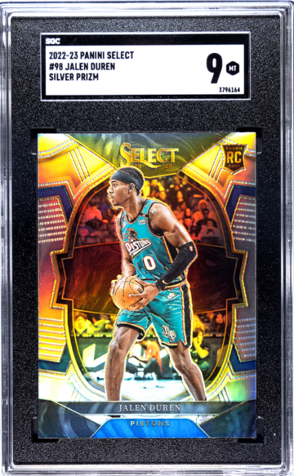 2022-23 Panini Select #98 Jalen Duren Silver Prizm RC SGC 9 — Front