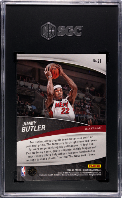 2022-23 Panini Mosaic #21 Jimmy Butler Elevate SGC 8.5 — Back