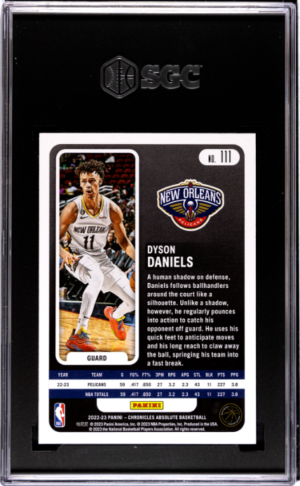 2022-23 Panini One & One #111 Dyson Daniels Orange RC SGC 7 — Back
