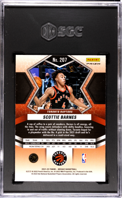 2021-22 Panini Mosaic #207 Scottie Barnes Red Wave Prizm RC SGC 10 — Back