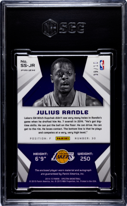 2014-15 Panini Spectra #SS-JR Julius Randle Spectacular Swatches Gold Prizm RPA SGC 7-10 — Back