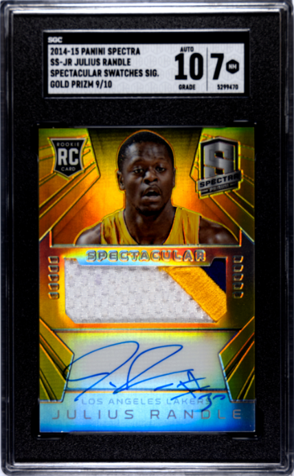 2014-15 Panini Spectra #SS-JR Julius Randle Spectacular Swatches Gold Prizm RPA SGC 7-10 — Front