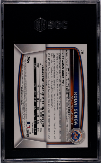 2023 Bowman #75 Kodai Senga RC SGC 9.5 — Back