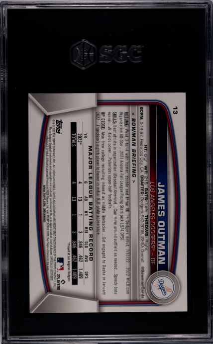 2023 Bowman #13 James Outman RC SGC 10 — Back