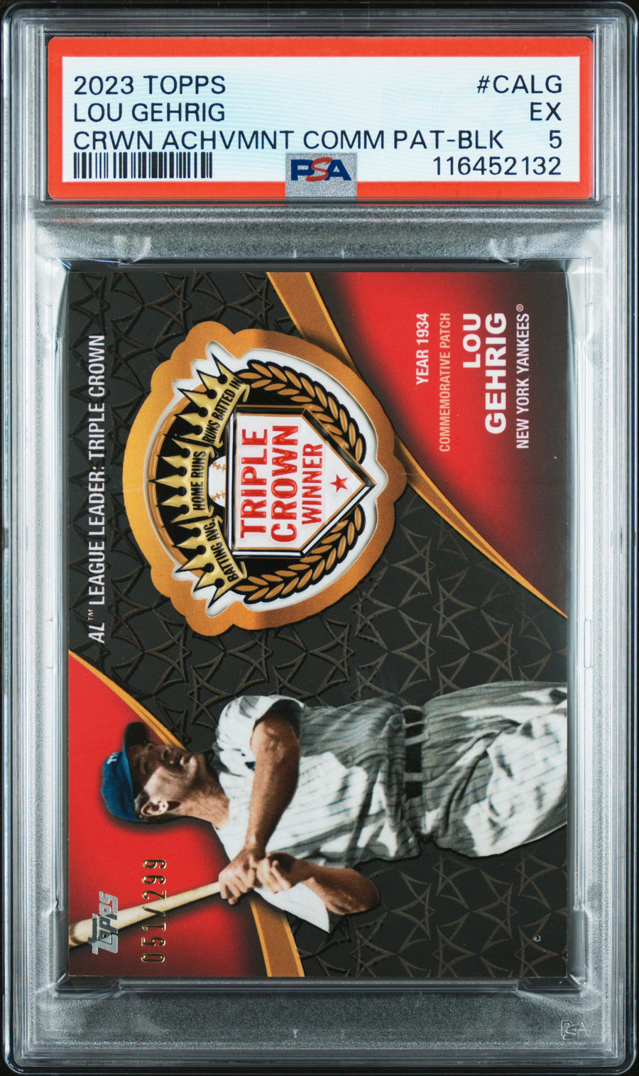 2023 Topps Crowning Achievements Commemorative Patch #CALG Lou Gehrig PAT-BLK PSA 5 — Front