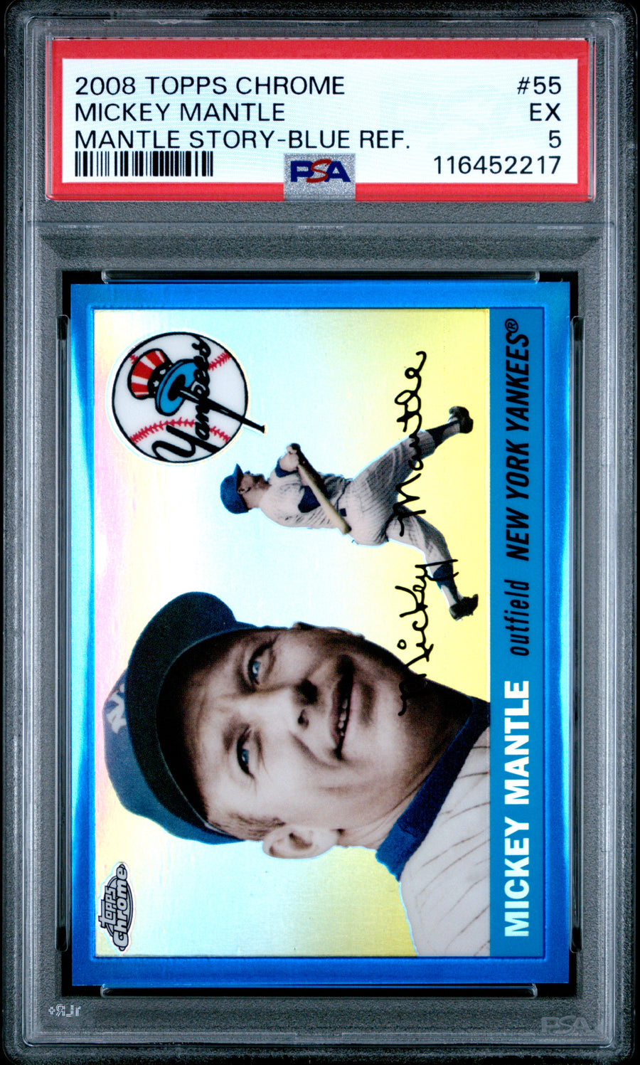 2008 Topps Chrome Mantle Story #55 Mickey Mantle Mantle Story-Blue Ref. PSA 5 — Front