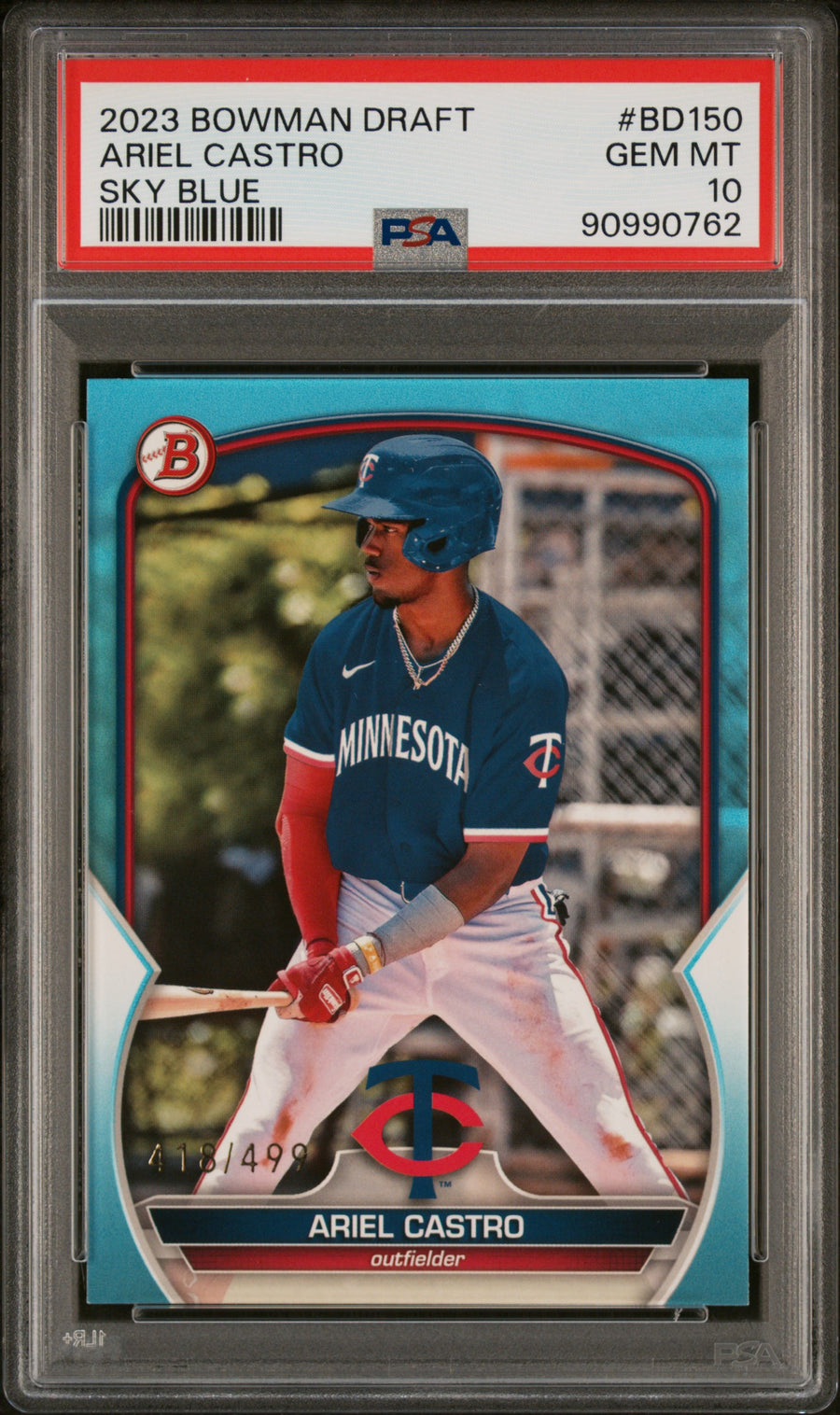 2023 Bowman Draft #BD150 Ariel Castro Sky Blue PSA 10 — Front