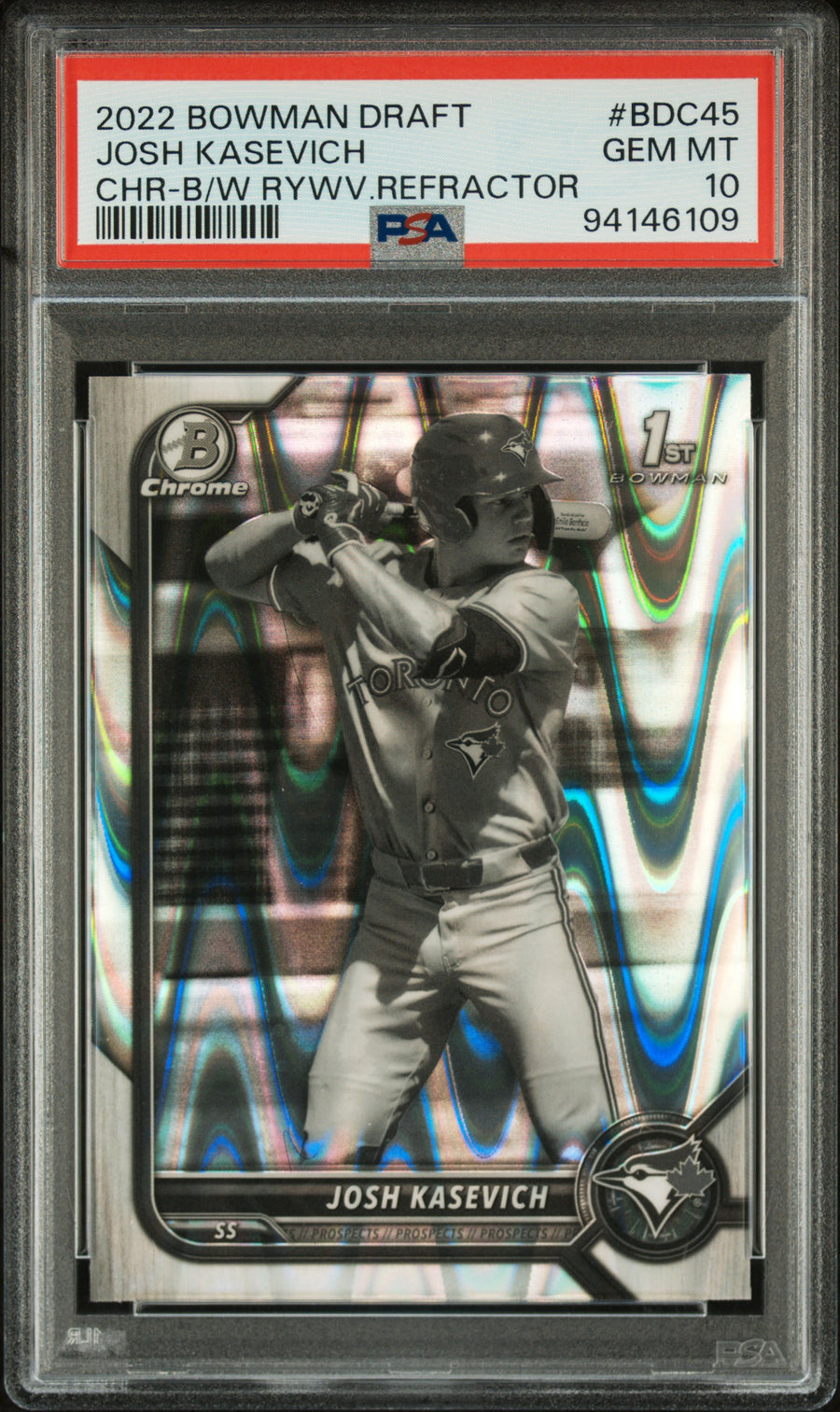 2022 Bowman Draft #BDC45 Josh Kasevich Chr-B/W Rywv.Refractor PSA 10 — Front