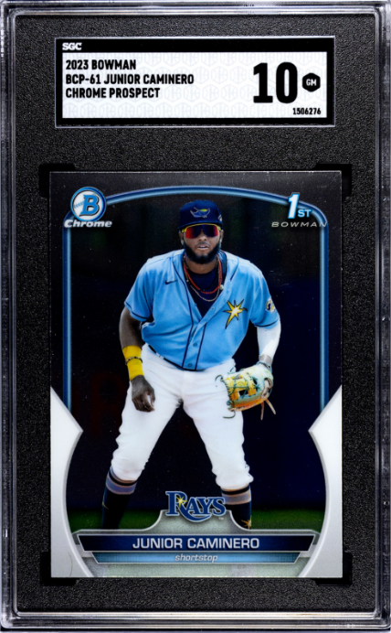 2023 Bowman #BCP-61 Junior Caminero Chrome Prospect SGC 10 — Front