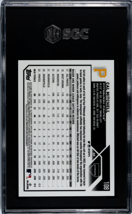 2023 Topps Chrome #108 Cal Mitchell Aqua Refractor RC SGC 10 — Back