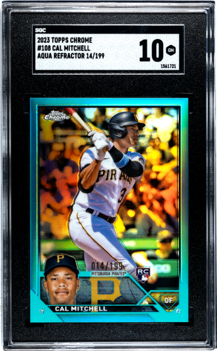 2023 Topps Chrome #108 Cal Mitchell Aqua Refractor RC SGC 10 — Front