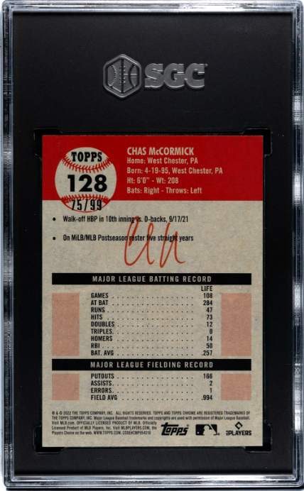 2022 Topps Chrome Platinum Anniversary #128 Chas Mccormick Green Wave Ref. RC SGC 9.5 — Back