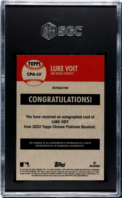 2022 Topps Chrome Platinum Anniversary #CPA-LV Luke Voit Autographed SGC 9 — Back