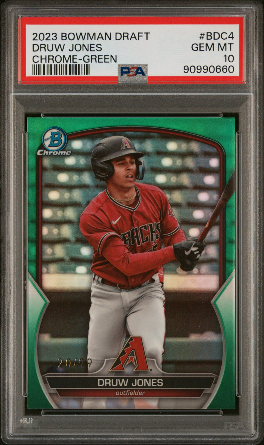 2023 Bowman Draft #BDC4 Druw Jones Chrome-Green Refractor PSA 10 — Front