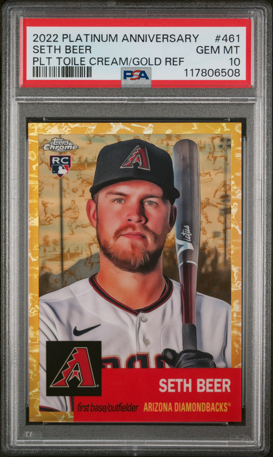 2022 Topps Chrome Platinum Anniversary #461 Seth Beer PLT Toile Cream/Gold Ref. RC PSA 10 — Front