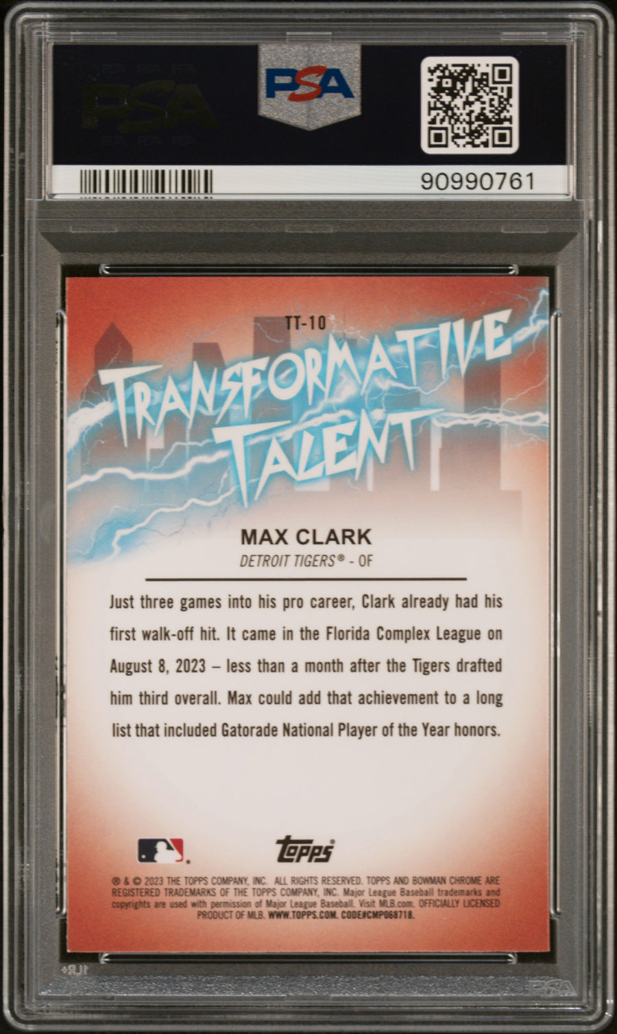 2023 Bowman Draft Transformative Talent #TT10 Max Clark PSA 9 — Back