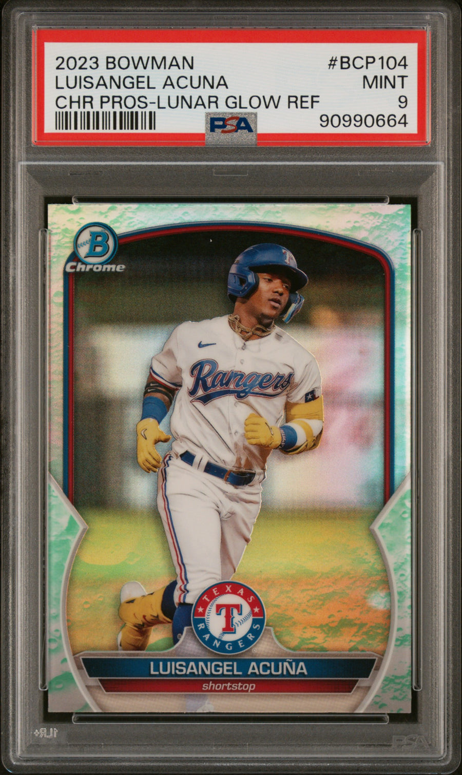2023 Bowman Chrome Prospects #BCP104 Luisangel Acuna Lunar Glow Refractor PSA 9 — Front