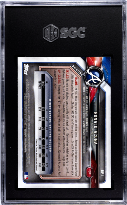 2018 Bowman Prospects #BP1 Ronald Acuna Jr. Camo SGC 9.5 — Back