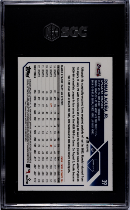 2023 Topps Chrome #39 Ronald Acuna Jr. SGC 10 GM — Back