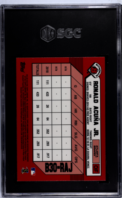 2019 Bowman Chrome #B30-RAJ Ronald Acuna Jr. 30th Anniversary SGC 6 — Back