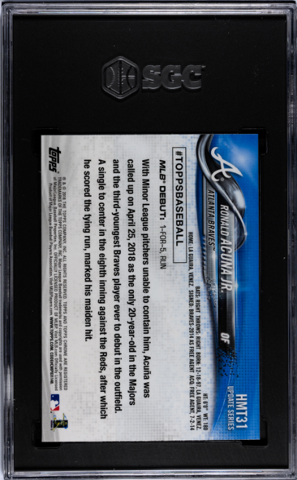 2018 Topps Chrome Update #HMT31 Ronald Acuna Jr. Rookie Debut RC SGC 9.5 — Back