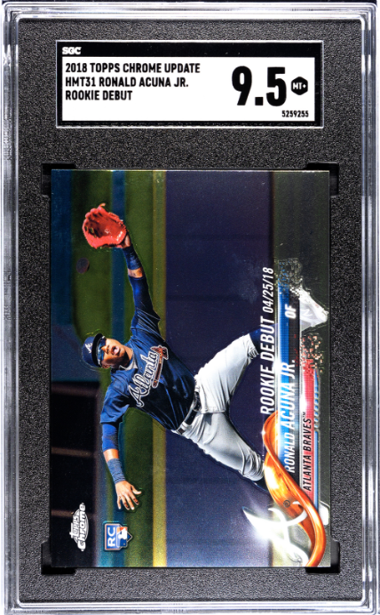 2018 Topps Chrome Update #HMT31 Ronald Acuna Jr. Rookie Debut RC SGC 9.5 — Front