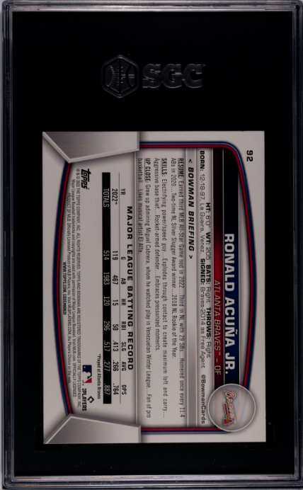 2023 Bowman #92 Ronald Acuna Jr. SGC 9 — Back