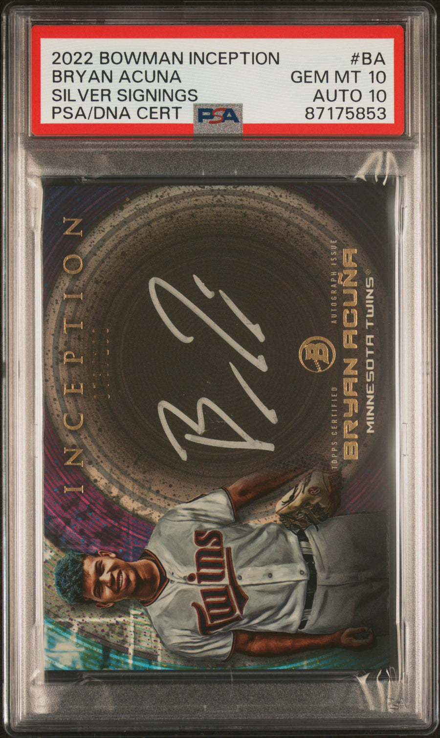 2022 Bowman Inception Inception Silver Signings #BA Bryan Acuna PSA 10-10 — Front