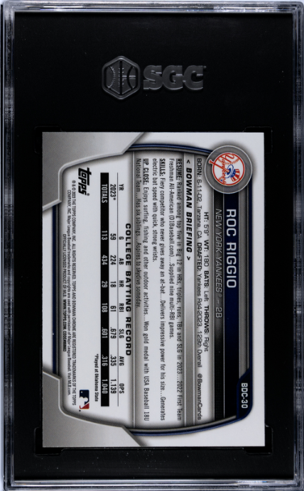 2023 Bowman Draft #BDC-30 Roc Riggio Chrome SGC 9 — Back