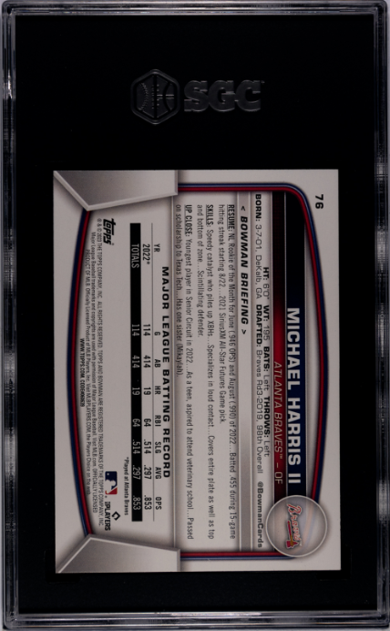 2023 Bowman #76 Michael Harris II RC SGC 10 — Back