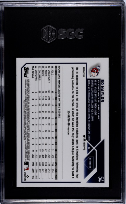 2023 Topps Chrome #54 Bo Naylor Refractor RC SGC 8 — Back