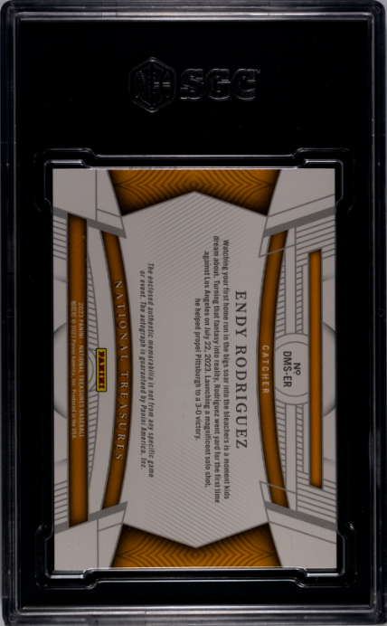 2023 Panini National Treasures #DMS-ER Endy Rodriguez Die-Cut Mat. Holo Gold SGC 10-10 — Back