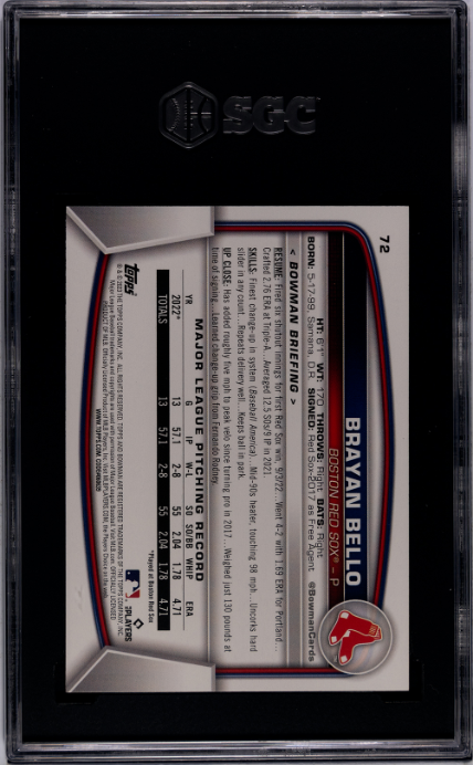 2023 Bowman #72 Brayan Bello RC SGC 10 — Back