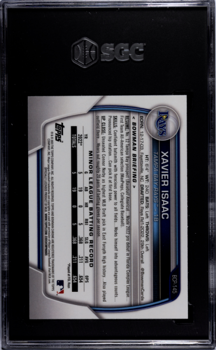2023 Bowman #BCP-145 Xavier Isaac Chrome Prospect SGC 10 — Back