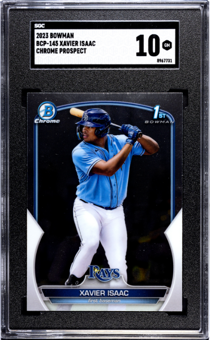 2023 Bowman #BCP-145 Xavier Isaac Chrome Prospect SGC 10 — Front
