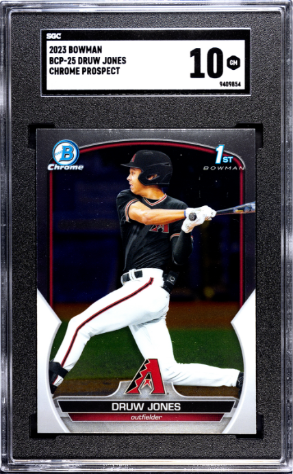 2023 Bowman #BCP-25 Druw Jones Chrome Prospect SGC 10 — Front