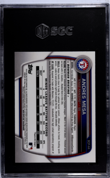 2023 Bowman #BCP-44 Andres Mesa Chrome Prospect SGC 10 — Back
