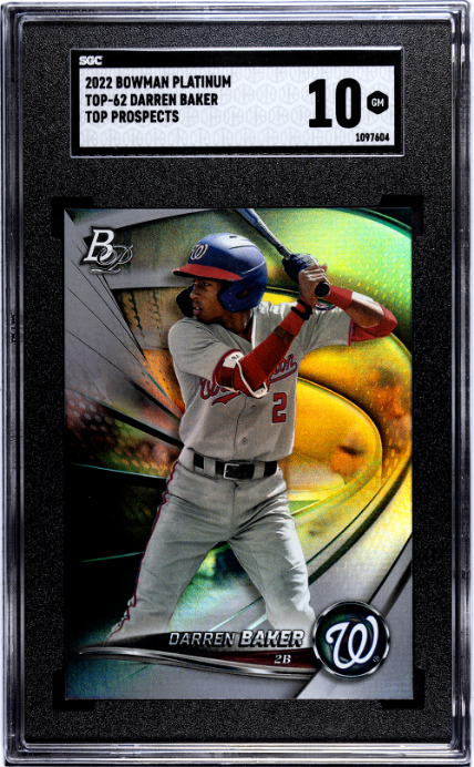 2022 Bowman Platinum #TOP-62 Darren Baker Top Prospects SGC 10 — Front