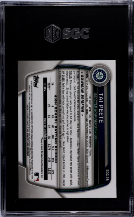 2023 Bowman Draft #BDC-28 Tai Peete Chrome SGC 10 — Back