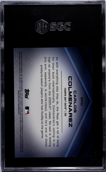 2022 Bowman #BTP-93 Carlos Colmenarez Scouts' Top 100, Atomic Ref. SGC 10 — Back