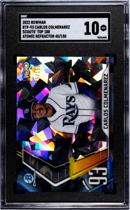 2022 Bowman #BTP-93 Carlos Colmenarez Scouts' Top 100, Atomic Ref. SGC 10 — Front