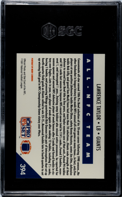 1991 Pro Set #394 Lawrence Taylor All-NFC Team SGC 10 — Back