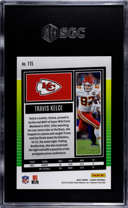2022 Panini Score #115 Travis Kelce SGC 10 — Back