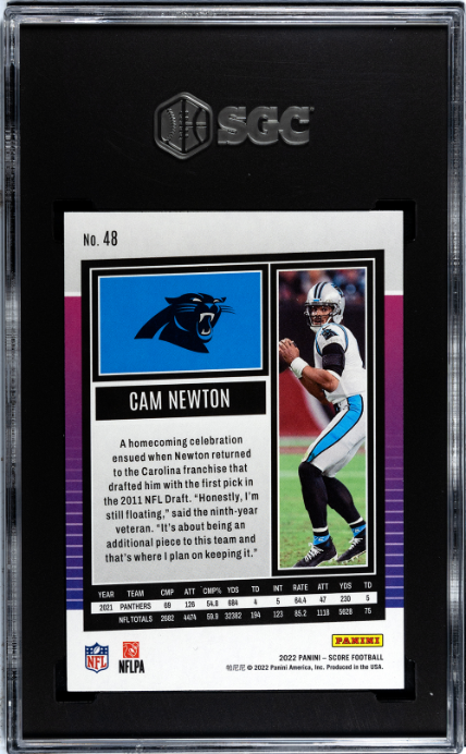 2022 Panini Score #48 Cam Newton SGC 10 — Back